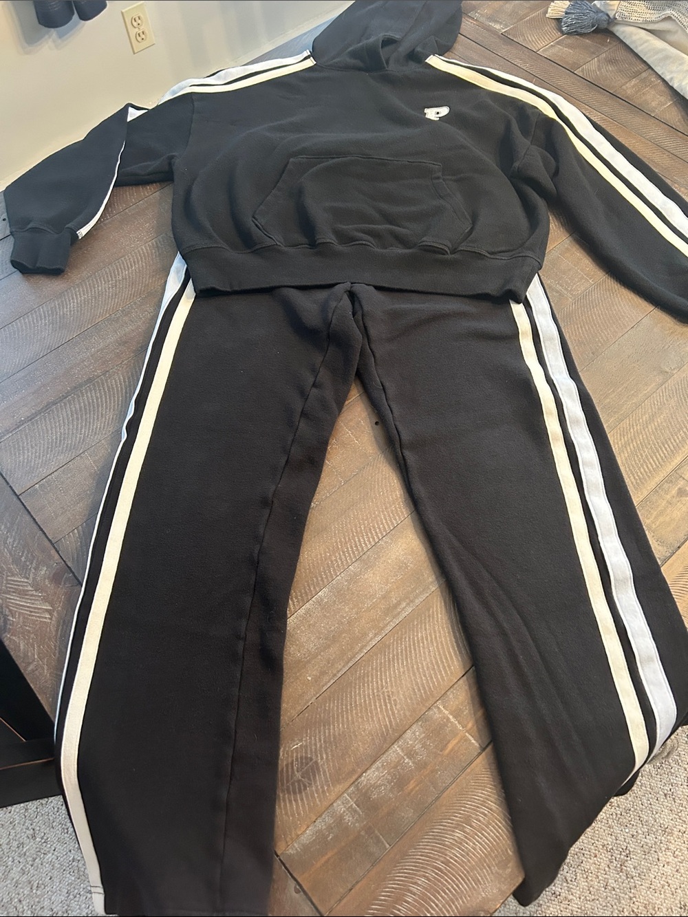PINK Victoria's Secret Black Joggers with Matching Hooded Sweatshirt